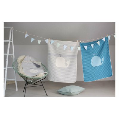 DF JUWEL Dětská deka Whale/Stripes Grey 70 x 90 cm - 44102ws_002