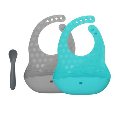 BBLÜV Pöket Set bryndáků + lžička Aqua/Grey