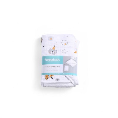 FUNNABABY Mušelínový set Osuška s kapucí + Žínka Circus Grey - 48811cg_001