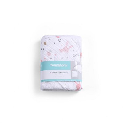 FUNNABABY Mušelínový set Osuška s kapucí + Žínka Rabbit Pink - 48811rp_001