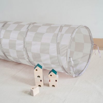 3 SPROUTS Dětský Tunel Recycled Checkerboard Beige - 69009cb_004