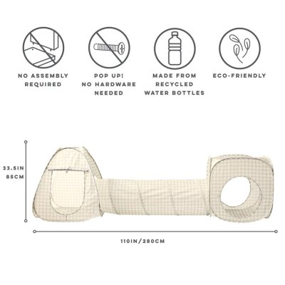 3 SPROUTS Dětský Stan a tunel 3v1 Recycled Gingham Beige - 71134gb_001