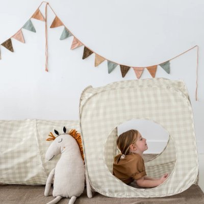 3 SPROUTS Dětský Stan a tunel 3v1 Recycled Gingham Beige - 71134gb_002