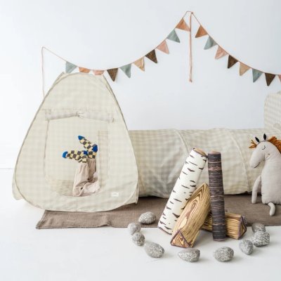 3 SPROUTS Dětský Stan a tunel 3v1 Recycled Gingham Beige - 71134gb_003
