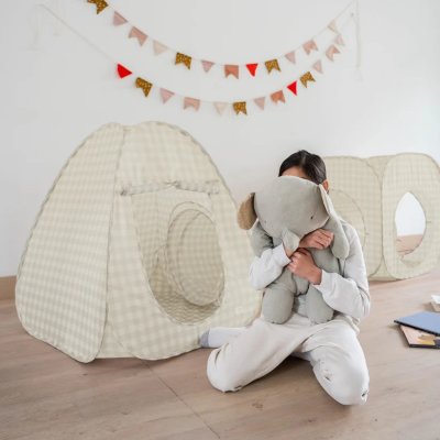 3 SPROUTS Dětský Stan a tunel 3v1 Recycled Gingham Beige - 71134gb_004