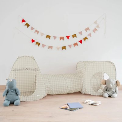 3 SPROUTS Dětský Stan a tunel 3v1 Recycled Gingham Beige - 71134gb_005