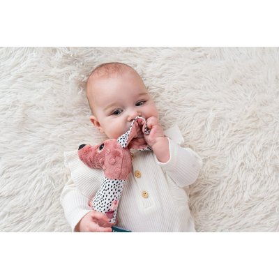 MOMS CARE Senzorická hračka s kousátkem pejsek Jami růžové - 75261_002