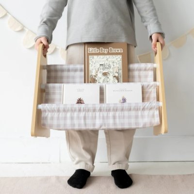 3 SPROUTS Oboustranný stojan na knížky Gingham Beige - 85597_002