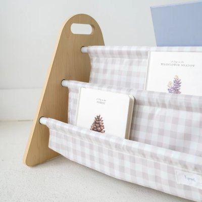 3 SPROUTS Oboustranný stojan na knížky Gingham Beige - 85597_003