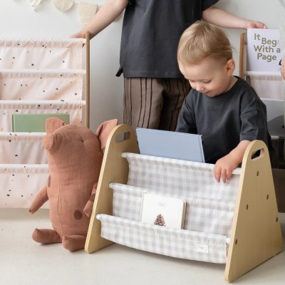 3 SPROUTS Oboustranný stojan na knížky Gingham Beige - 85597_004