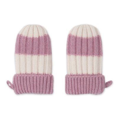 LODGER Rukavice Stripe Merino Mauve vel. 0 - 12 měsíců